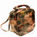 Vintage Synthetic Leather Handbag with Abstract Oil Painting Pattern, Custom Designs are Welcome